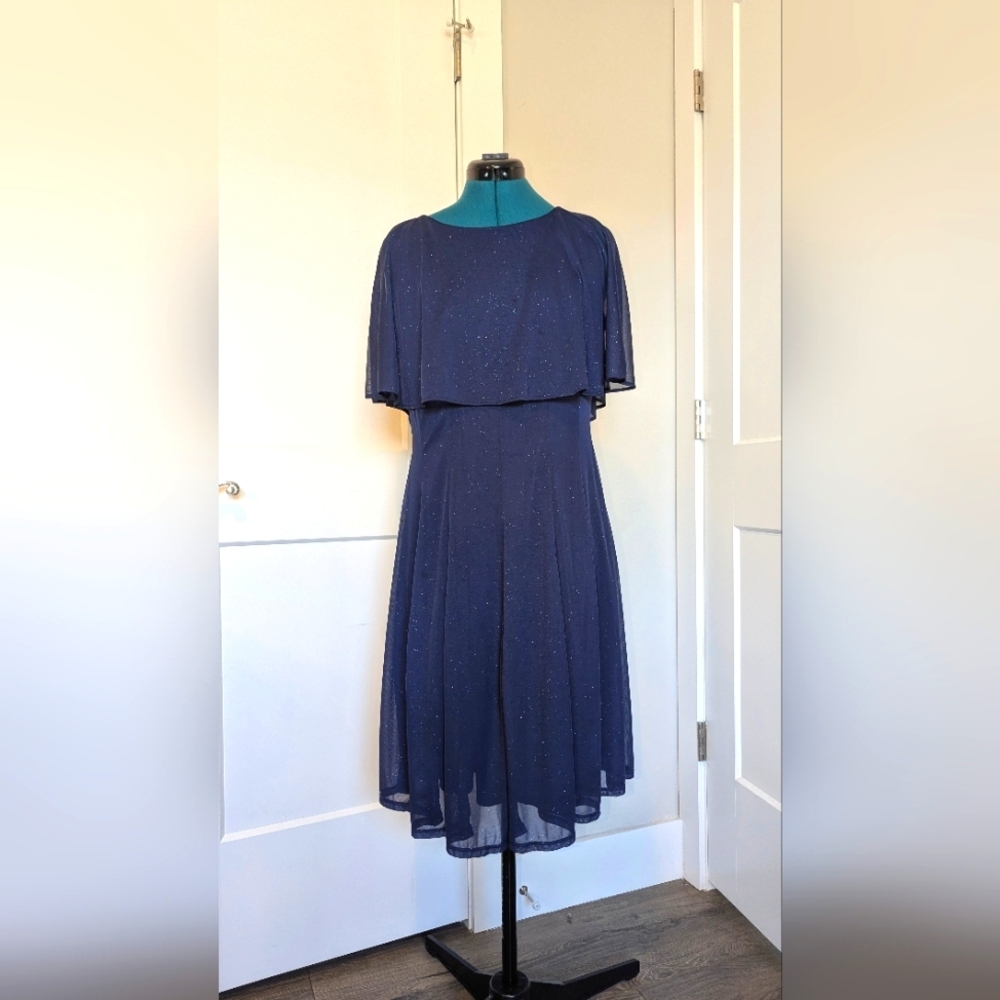 Glamour by Gabriella Skye sparkly midi dress navy blue fit and flare size 12